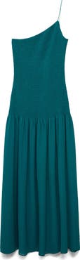 MANGO Asymmetric Smocked One-Shoulder Midi Dress