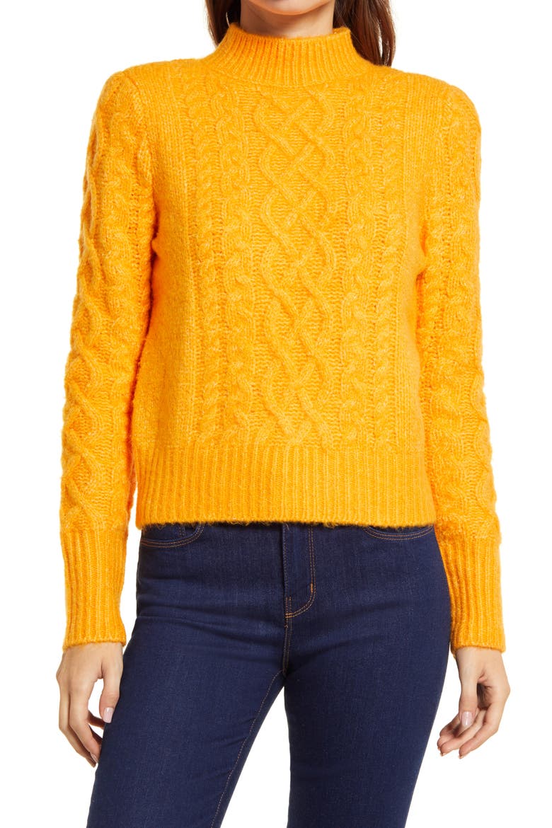 x Atlantic-Pacific Cable Knit Sweater, Main, color, ORANGE BRIGHT