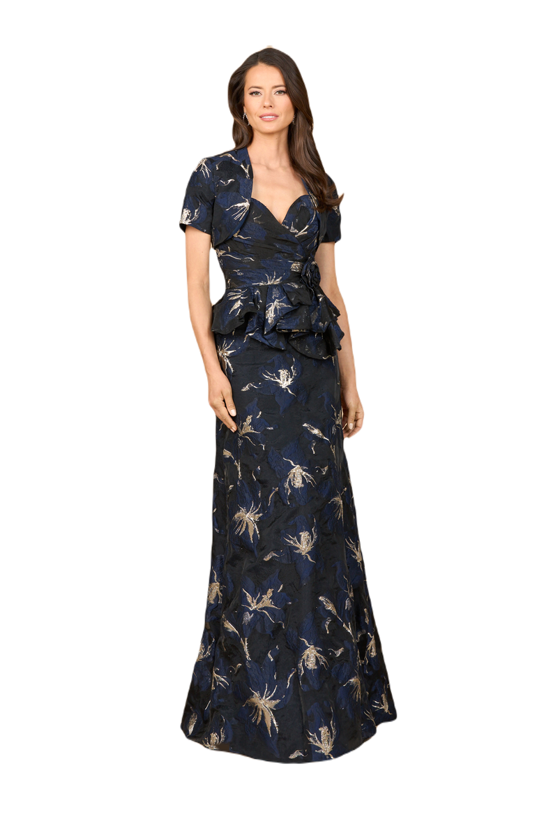 Strapless Brocade Gown with Bolero, Main, color, Navy