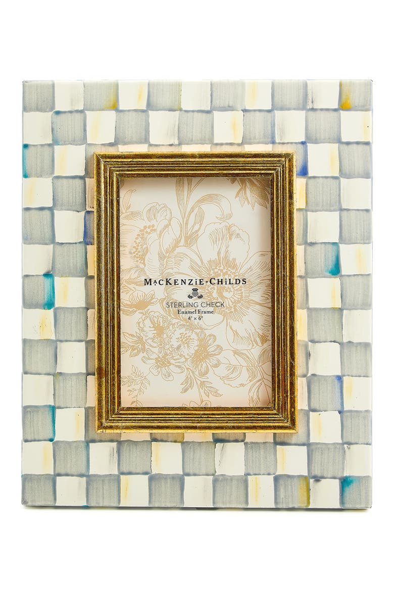 Sterling Check Enameled Steel 4 x 6-Inch Picture Frame, Main, color, GREY/ WHITE
