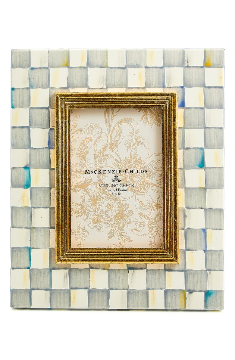 MACKENZIE CHILDS Sterling Check Enameled Steel 4 x 6-Inch Picture Frame, Main, color, Grey/ White