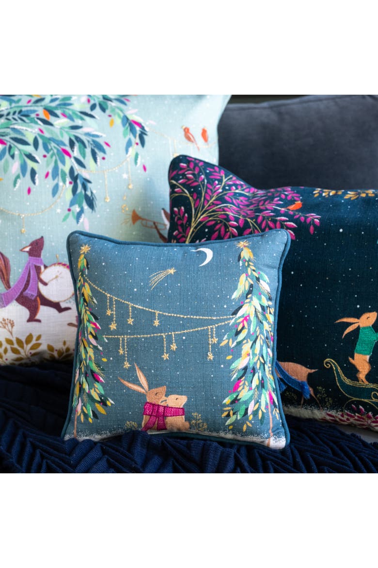 Moonlit Rabbits Accent Throw Pillow 10" x 10", Alternate, color, Blue