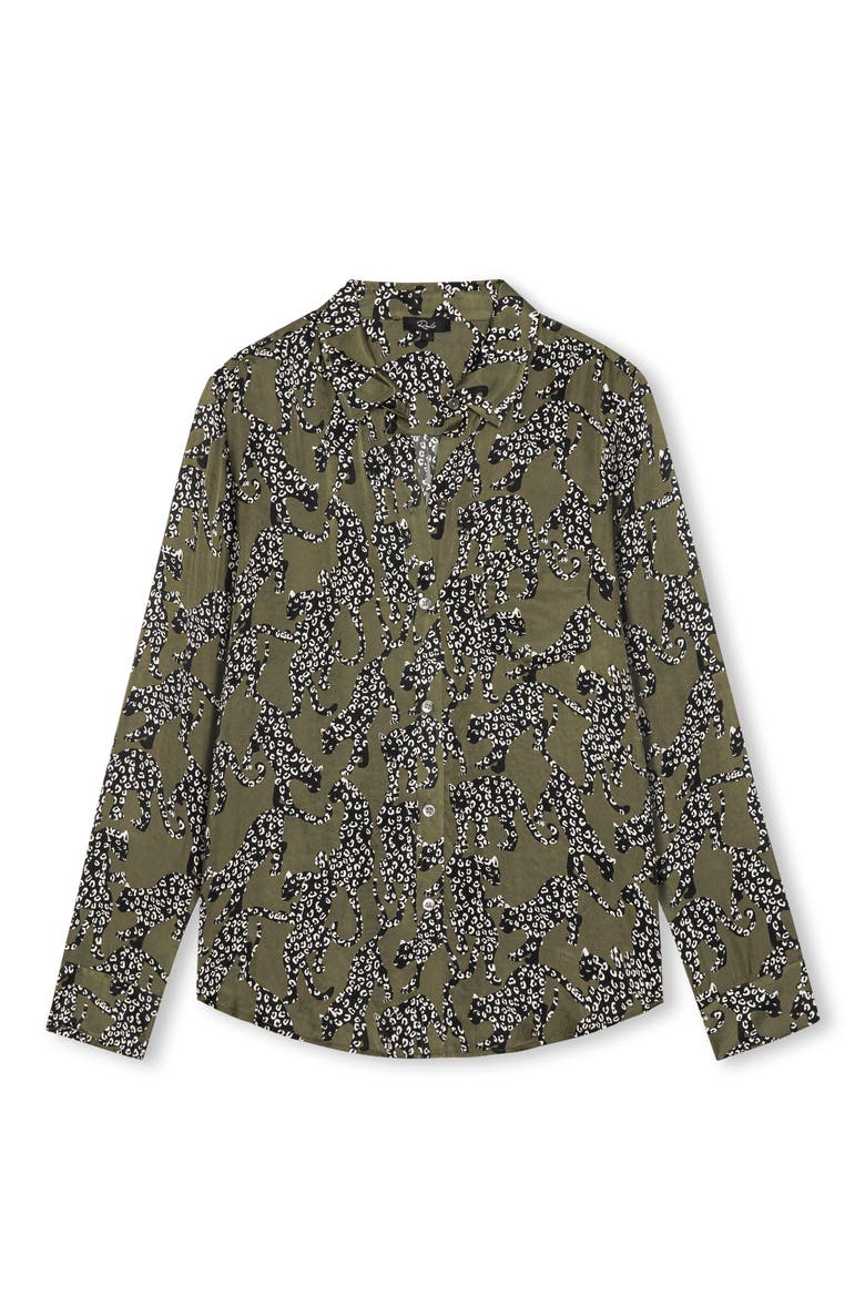 Alyssa Printed Button Down Shirt, Alternate, color, OLIVE JAGUARS