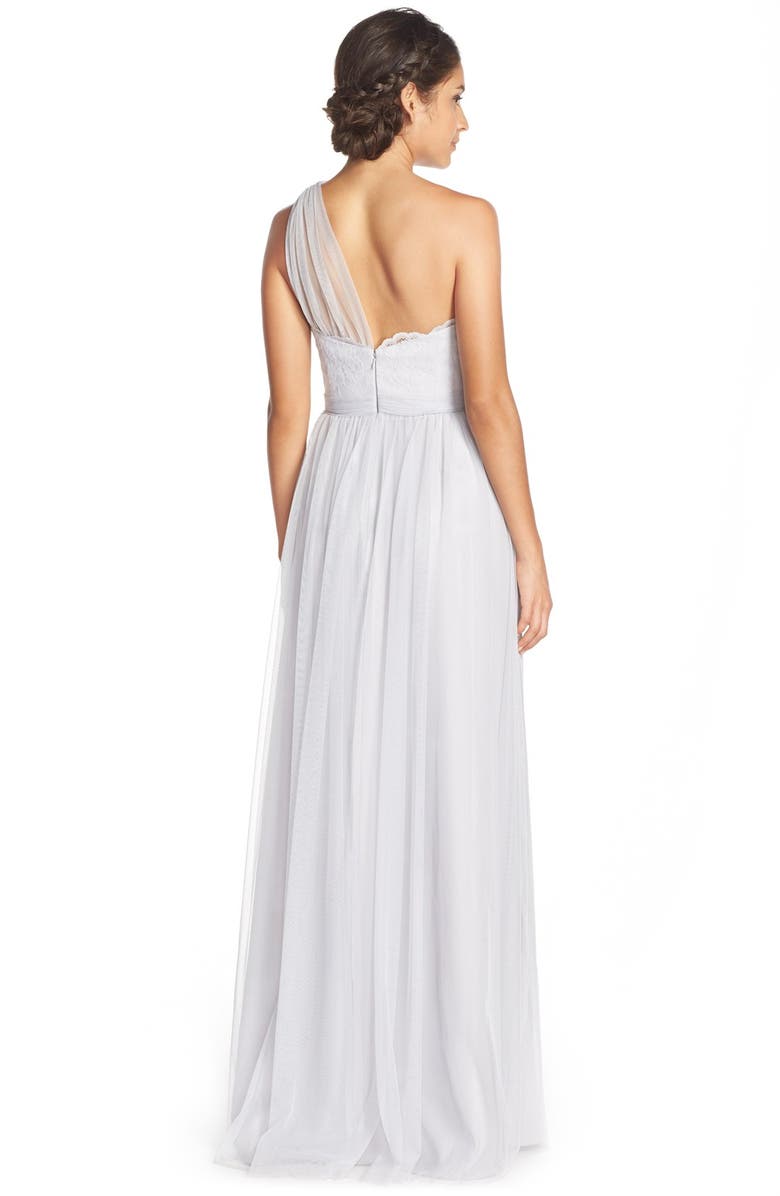 Amsale One-Shoulder Lace & Tulle Gown, Alternate, color, 