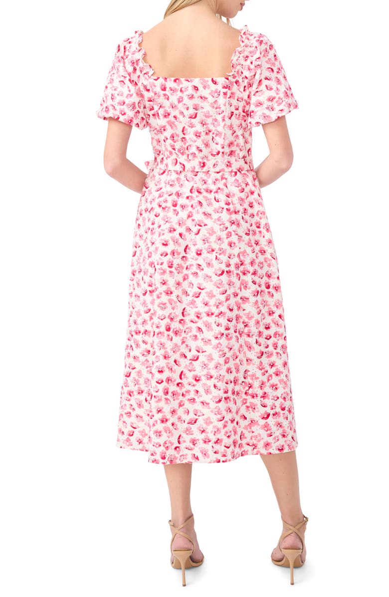 CeCe Floral Puff Sleeve Cotton Midi Dress, Alternate, color, Rose Cerise