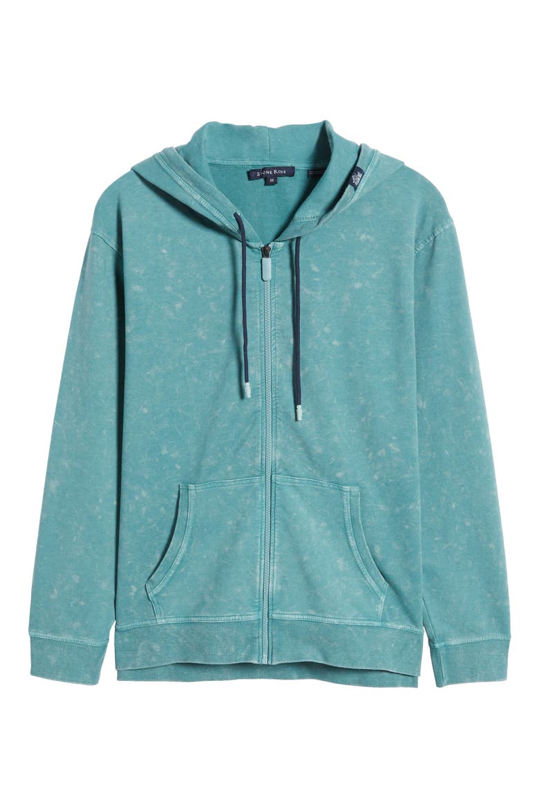 Acid Wash Zip Front Fleece Hoodie, Alternate, color, COR/BLU