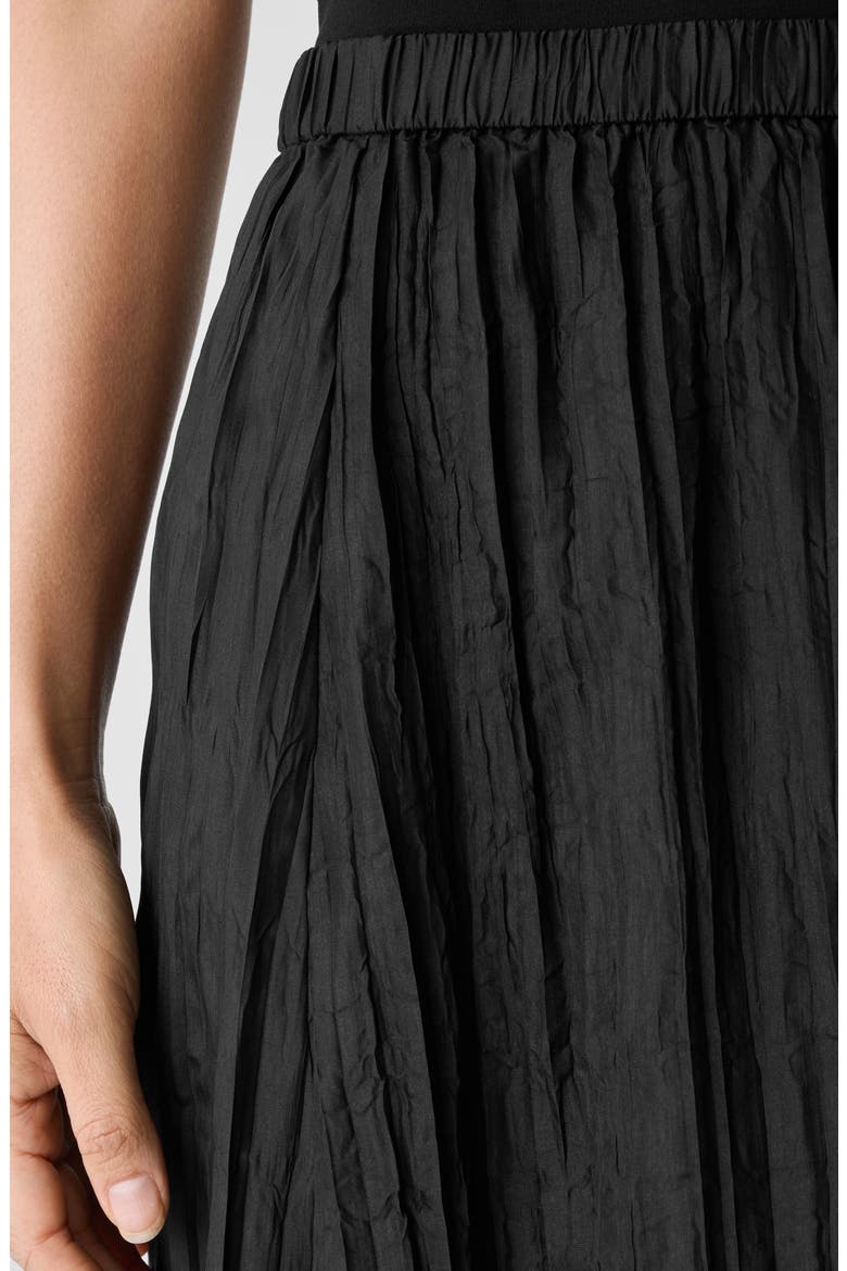 Crinkled Silk Midi Skirt, Alternate, color, BLACK