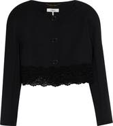 Chloé Lace Trim Crop Wool Grain de Poudre Jacket
