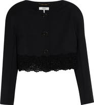 Chloé Lace Trim Crop Wool Grain de Poudre Jacket