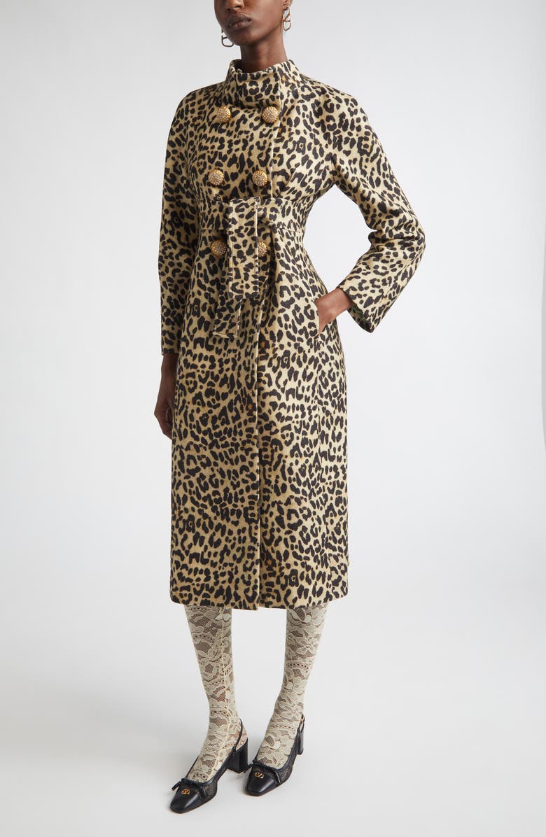 Valentino Garavani Leopard Print Wool Coat, Alternate, color, Beige Multi
