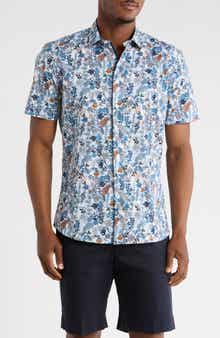 SOUL OF LONDON Botanical Print Stretch Cotton Short Sleeve Sport Shirt
