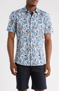 SOUL OF LONDON Botanical Print Stretch Cotton Short Sleeve Sport Shirt