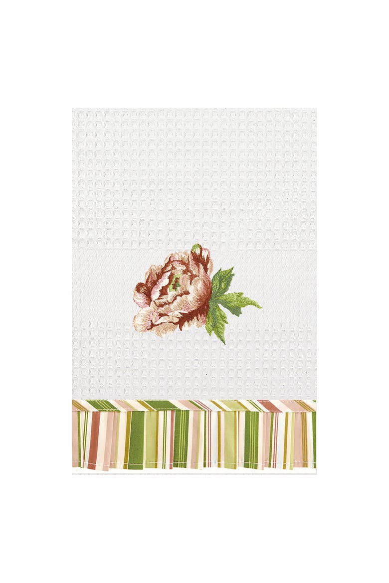 Pink Brianna Waffle Weave Cotton Kitchen Dishtowel, Main, color, White