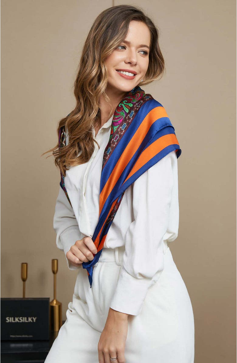 SILKSILKY Pure Silk Bohemian Square Scarf, Alternate, color, Multi