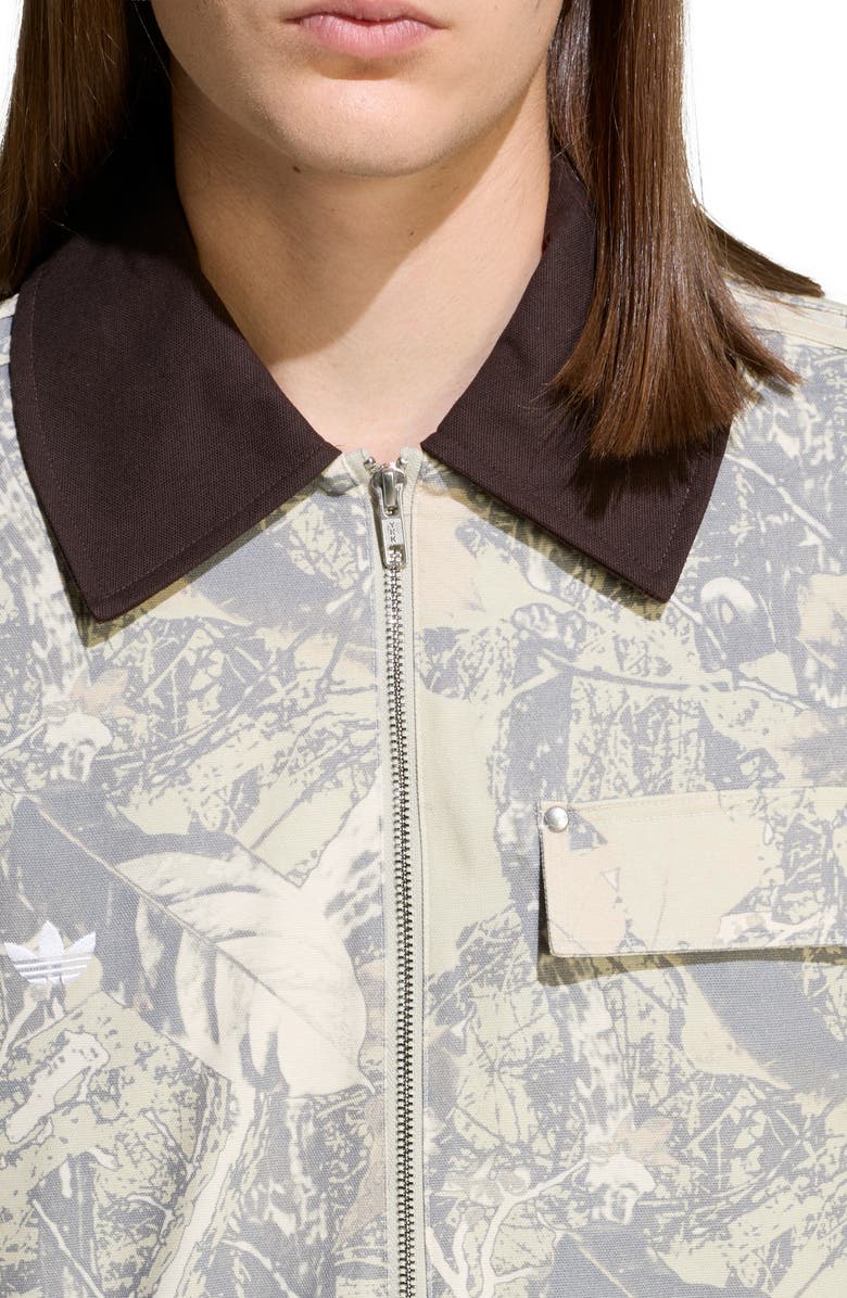 adidas Originals Leaf Print Cotton Canvas Workwear Jacket, Alternate, color, 