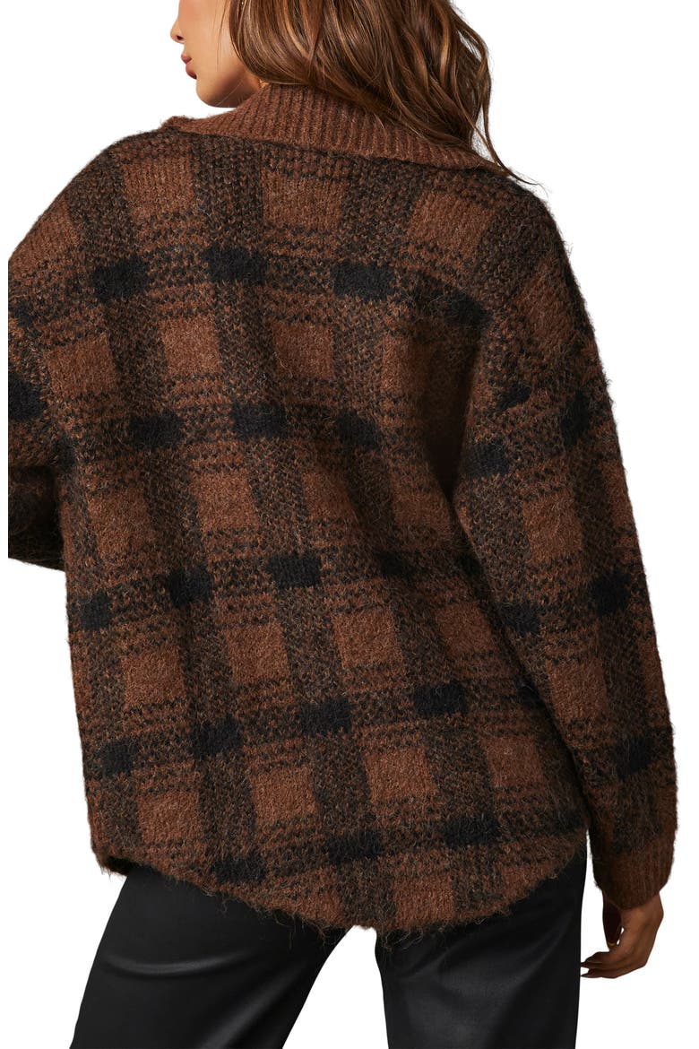 Gallagher Plaid Cardigan, Alternate, color, BROWN