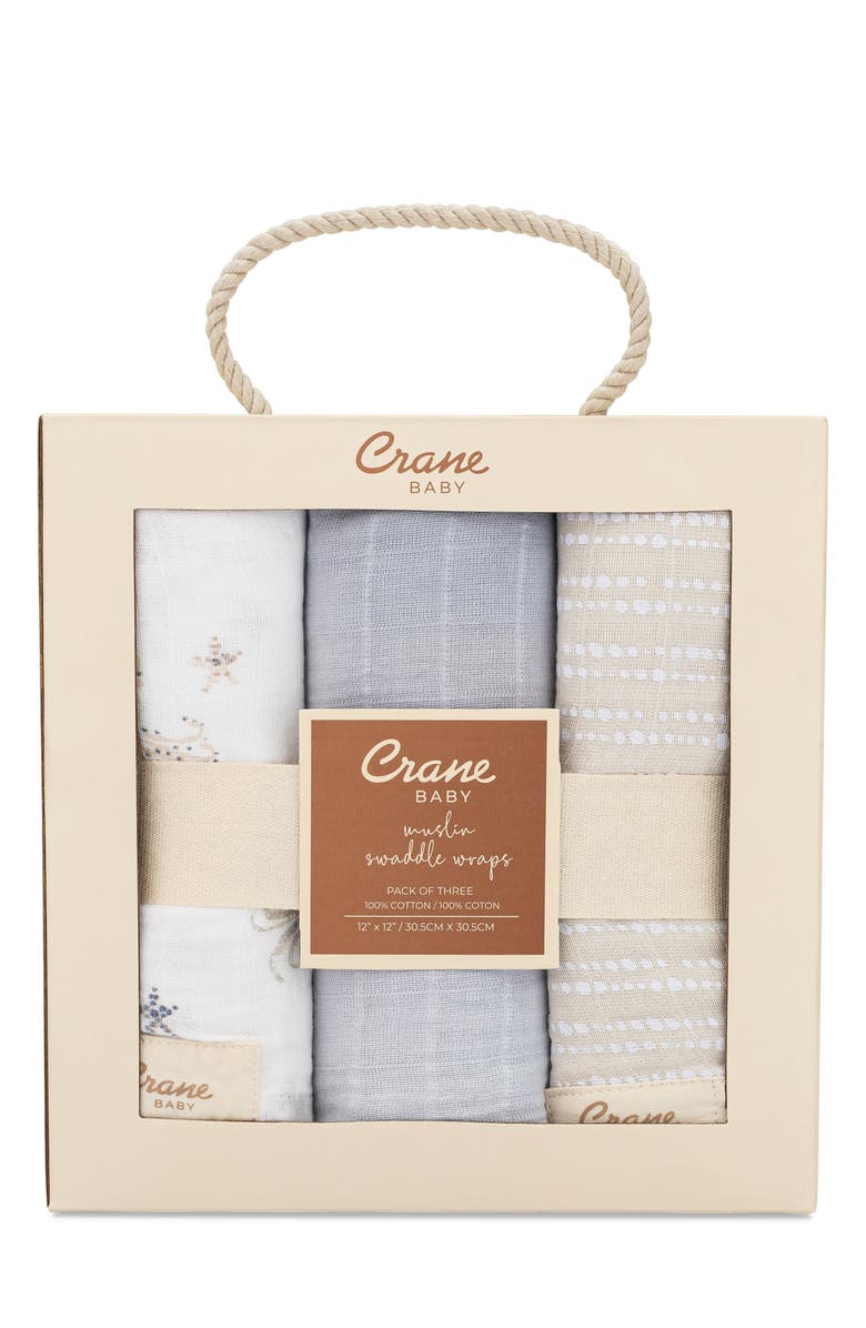 CRANE BABY Cove 3-Pack Assorted Cotton Swaddle Blankets, Alternate, color, 