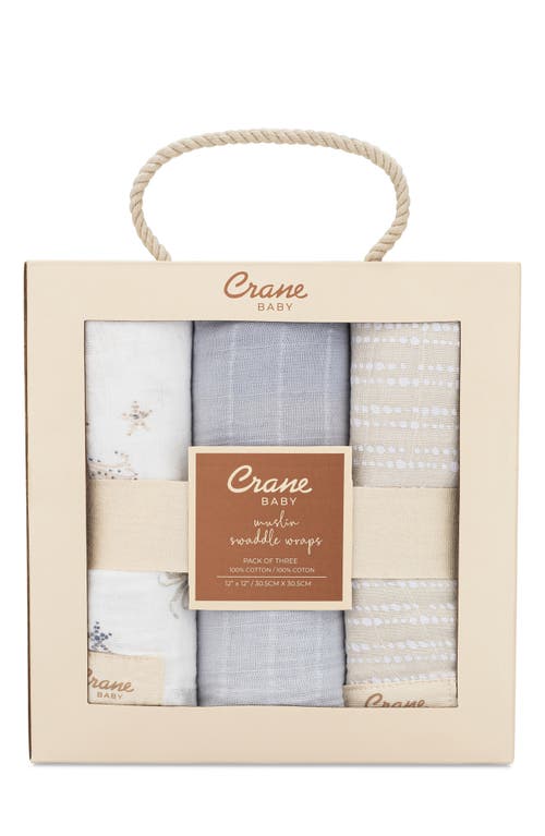 Crane Baby Cove 3-pack Assorted Cotton Swaddle Blankets In Blue