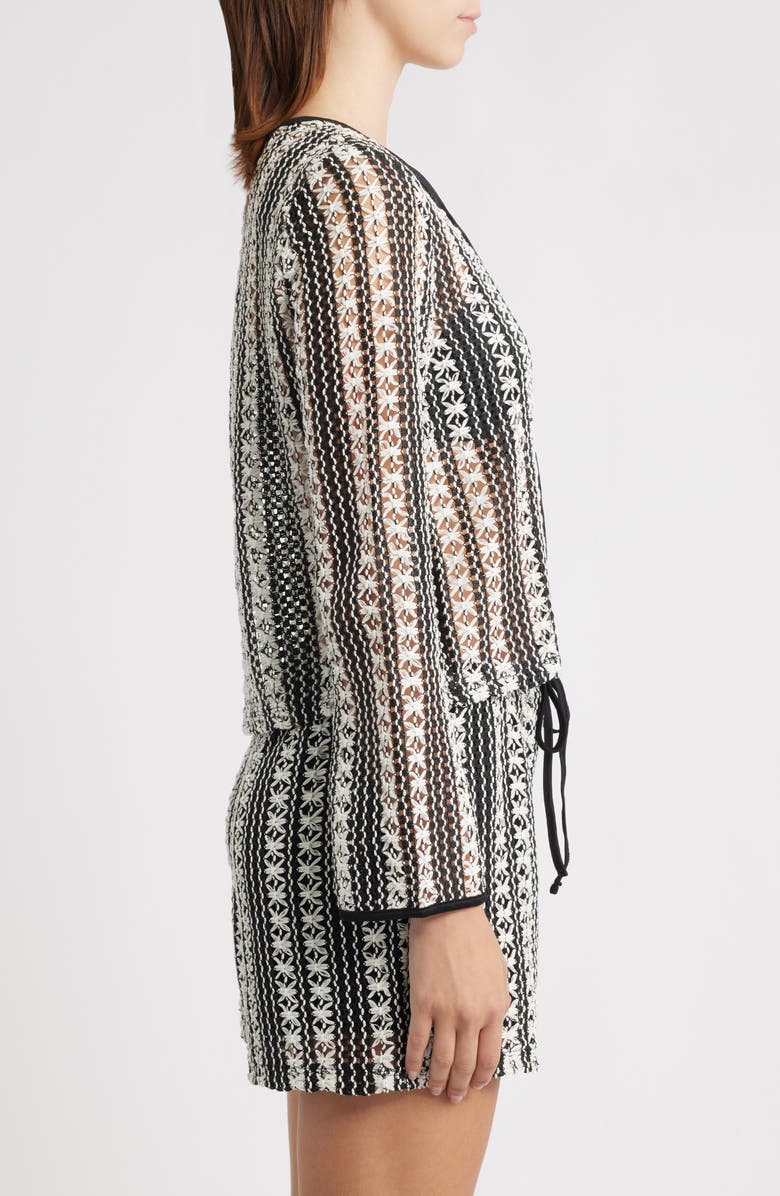 VERO MODA Ohio Open Stitch Sweater, Alternate, color, Black Stripes Snow