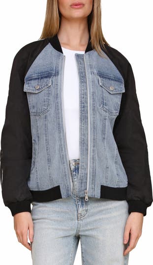 Mixed Media Denim Bomber Jacket