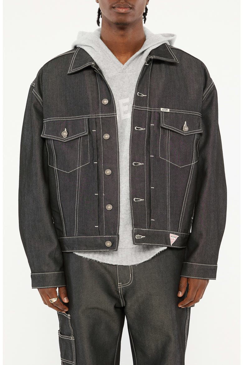 Go Metallic Denim Trucker Jacket, Main, color, GREY