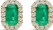 Haus of Brilliance 10K Gold 5x3mm Emerald-Cut Gemstone and 1/7 Cttw Diamond Halo Octagonal Stud Earrings