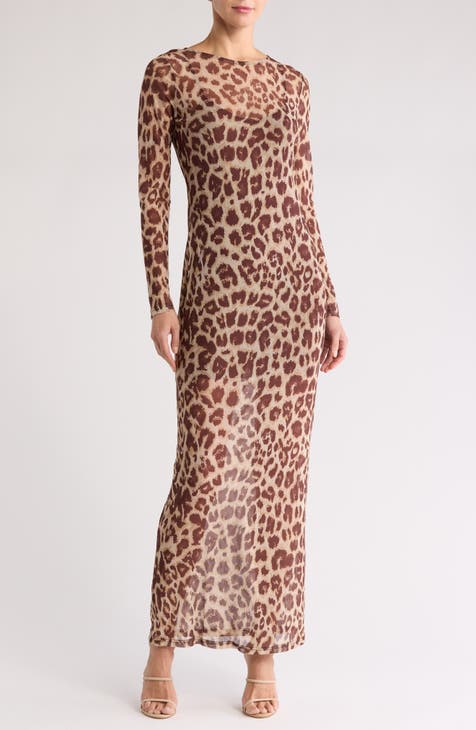 Sheer Polka Dot Long Sleeve Maxi Dress