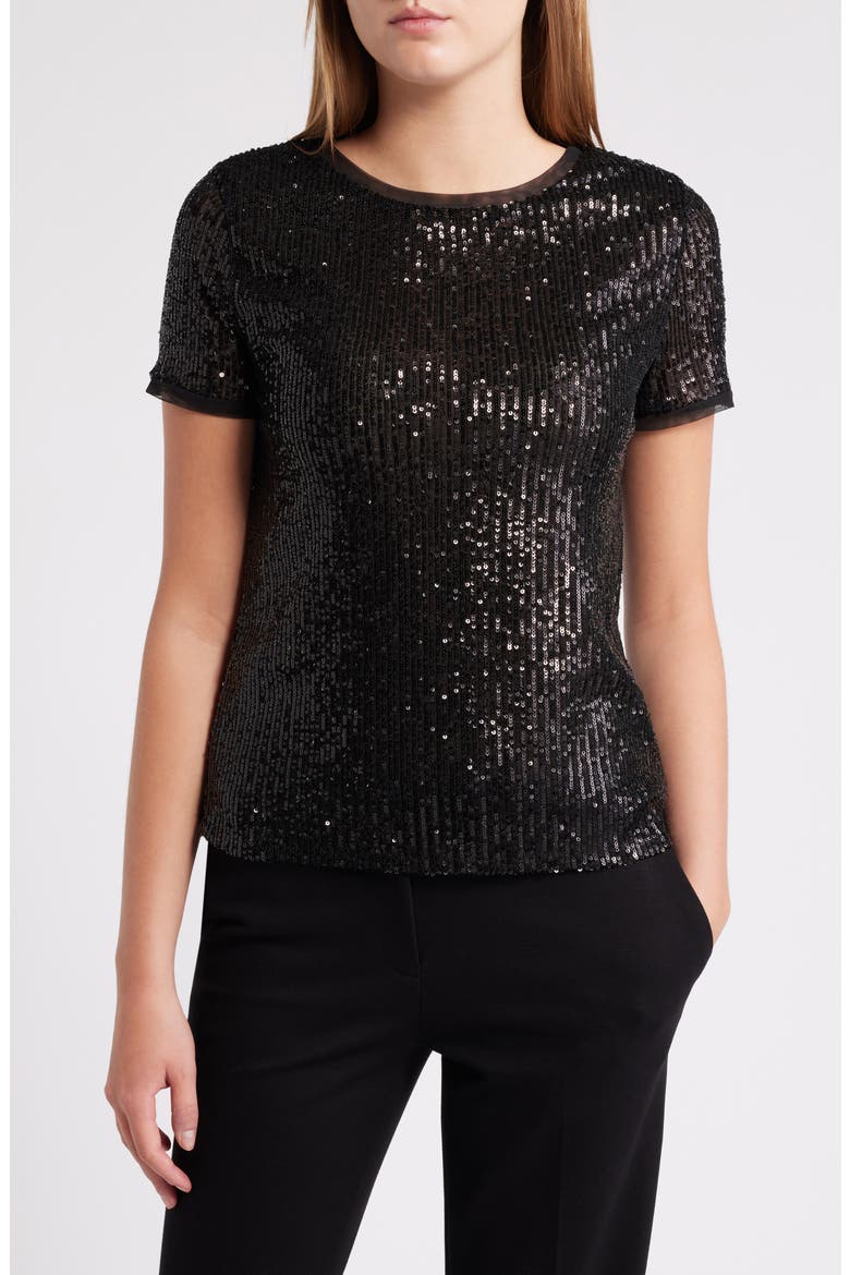 Sequin Mesh T-Shirt, Main, color, ANNE BLACK