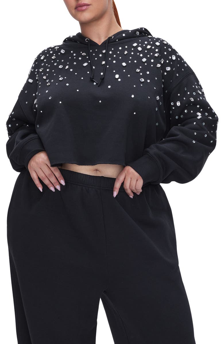 Good American Allover Crystal Crop Hoodie, Alternate, color,