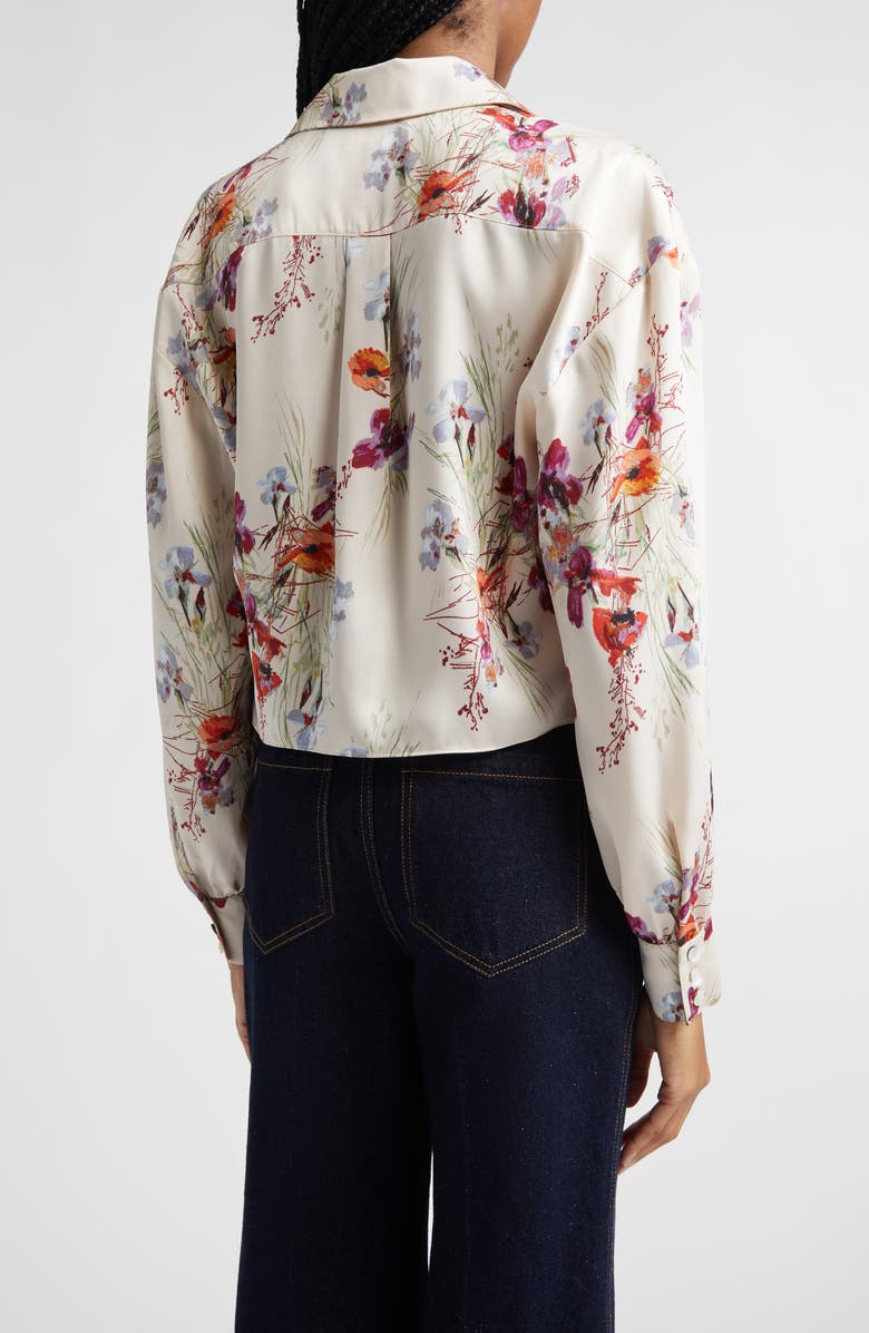 Cinq à Sept Iris Bouquet Marianna Print Tie Front Button-Up Shirt, Alternate, color, Oatmilk Multi