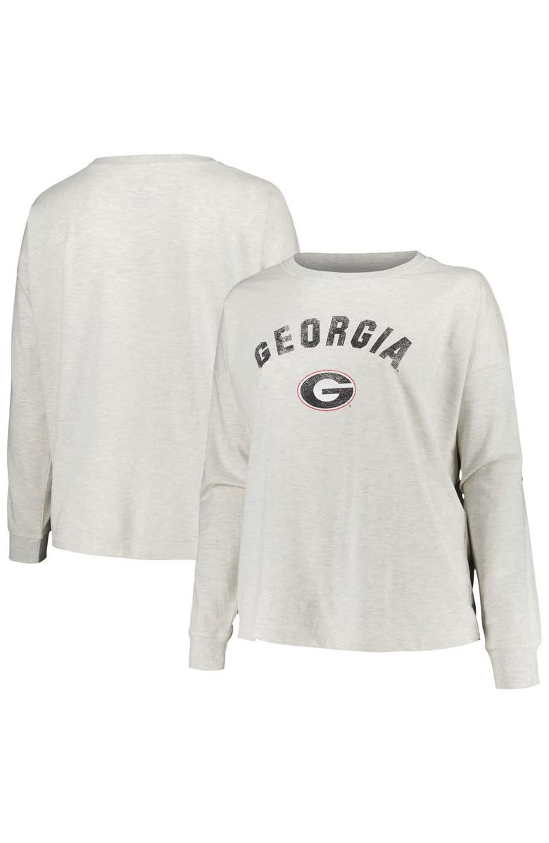 PROFILE Women's Profile Oatmeal Georgia Bulldogs Plus Size Distressed Arch Over Logo Neutral Boxy Pullover Sweatshirt, Alternate, color, Oatmeal