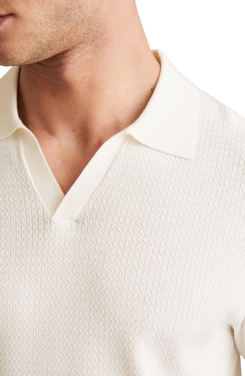 Reiss Tyne Textured Johnny Collar Polo Sweater, Alternate, color, White
