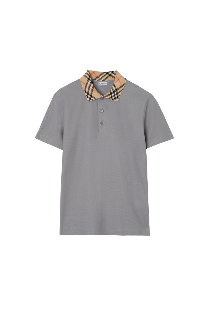 Check Collar Cotton Polo Shirt, Alternate, color, Rainy grey