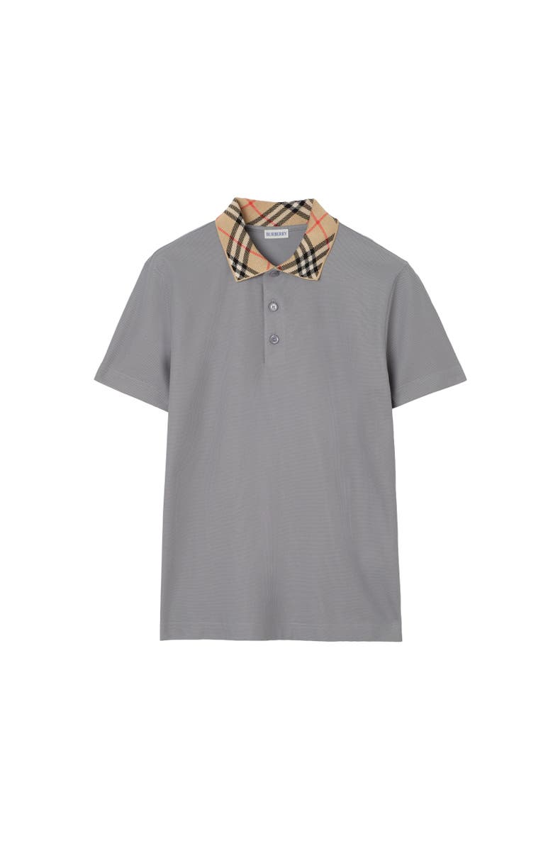 Burberry Check Collar Cotton Polo Shirt, Alternate, color, Rainy Grey