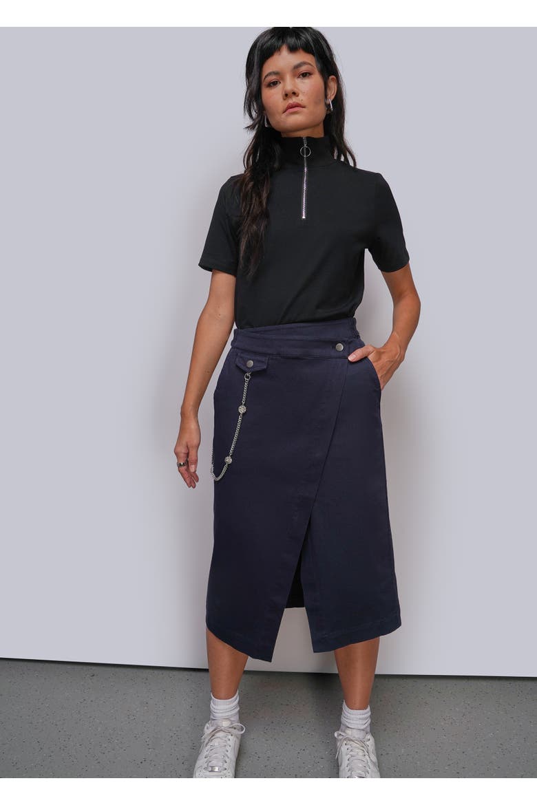 Essential Denim Utility Wrap Skirt, Main, color, NAVY