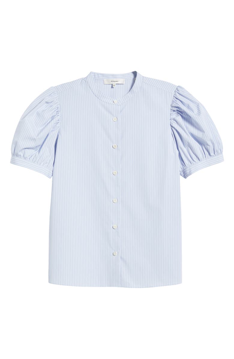 FRAME The Gathered Stripe Short Sleeve Button-Up Shirt, Alternate, color, Light Chambray Multi