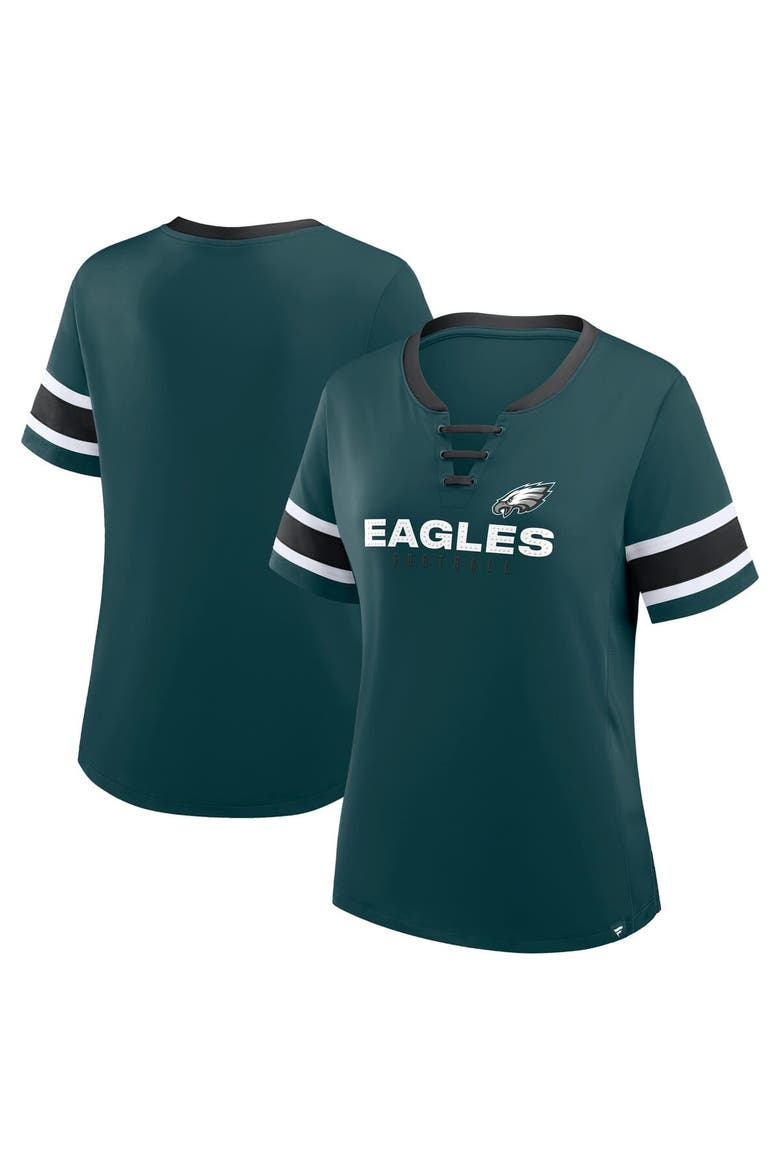 Women's Fanatics Midnight Green Philadelphia Eagles Redzone Draw Play Athena Lace-Up T-Shirt, Main, color, Green