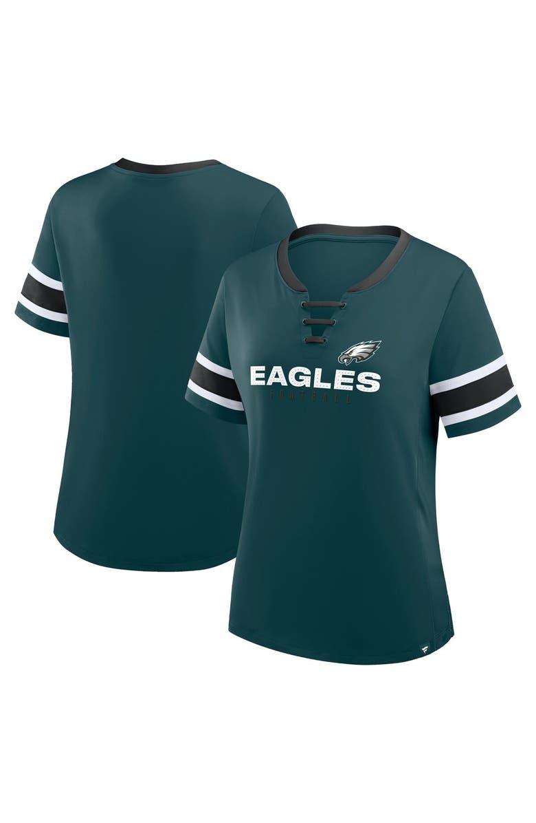 FANATICS Women's Fanatics Midnight Green Philadelphia Eagles Redzone Draw Play Athena Lace-Up T-Shirt, Main, color, Green