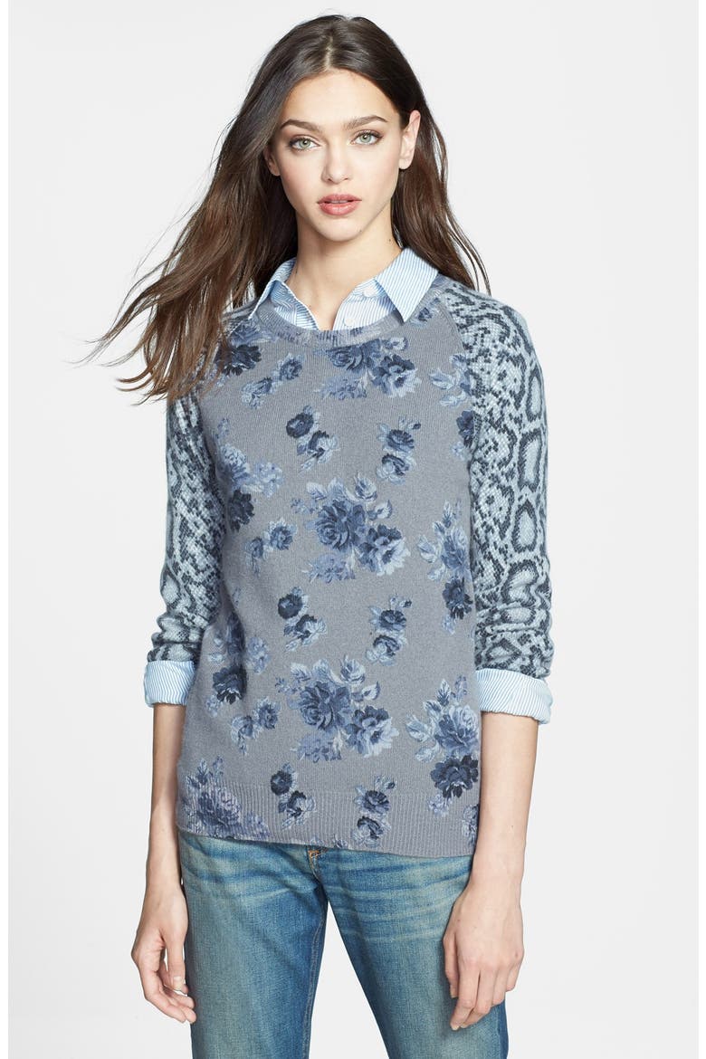 'Sloane' Print Cashmere Sweater, Main, color, GREY MULTI