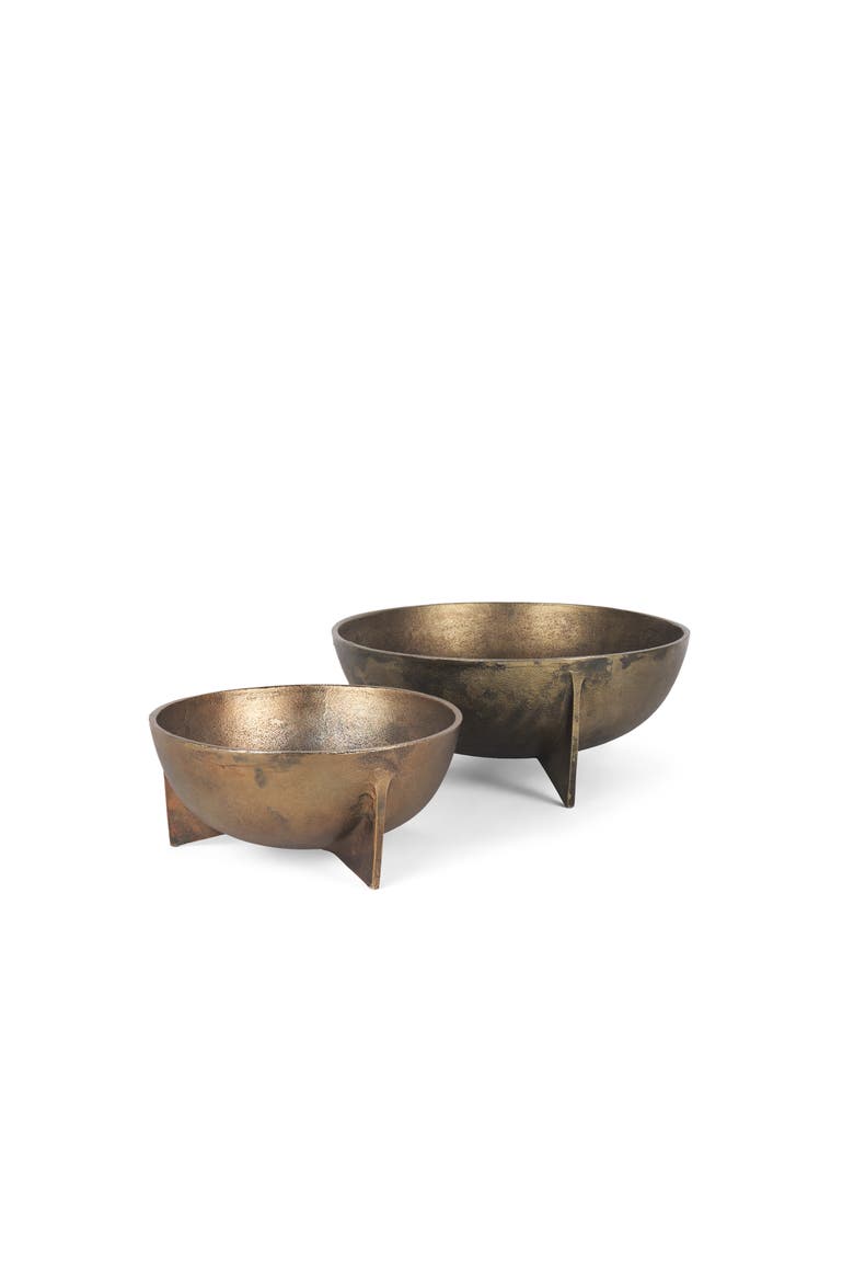 Quita Large Metal Decorative Bowls Set of 2, Main, color, Metallic Gold