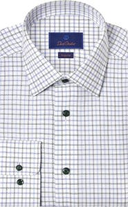 David Donahue Regular Fit Windowpane Print Cotton Dress Shirt