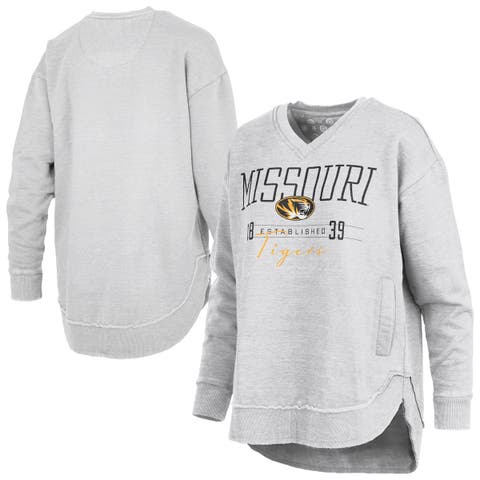 Women's Pressbox  Heather Gray Missouri Tigers Marcus East Hall Poncho V-Neck Sweatshirt