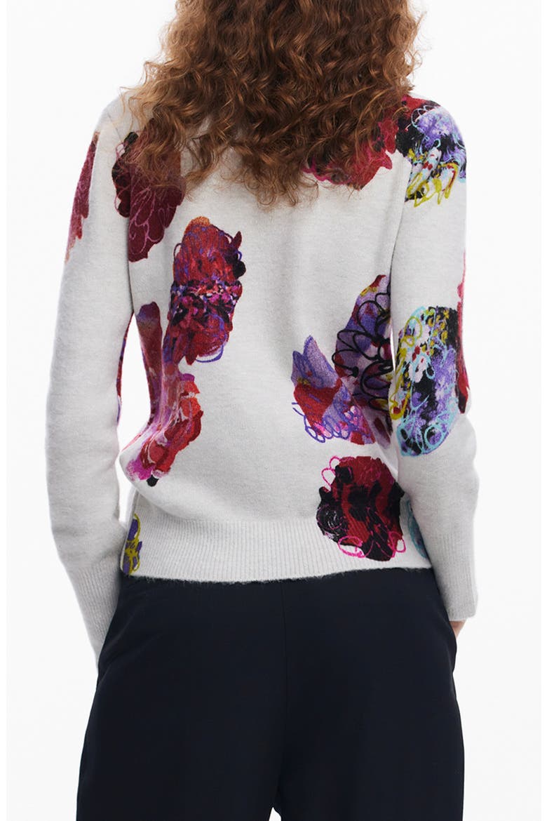 Maxflower Scribble Print Floral Crewneck Sweater, Alternate, color, BLUE