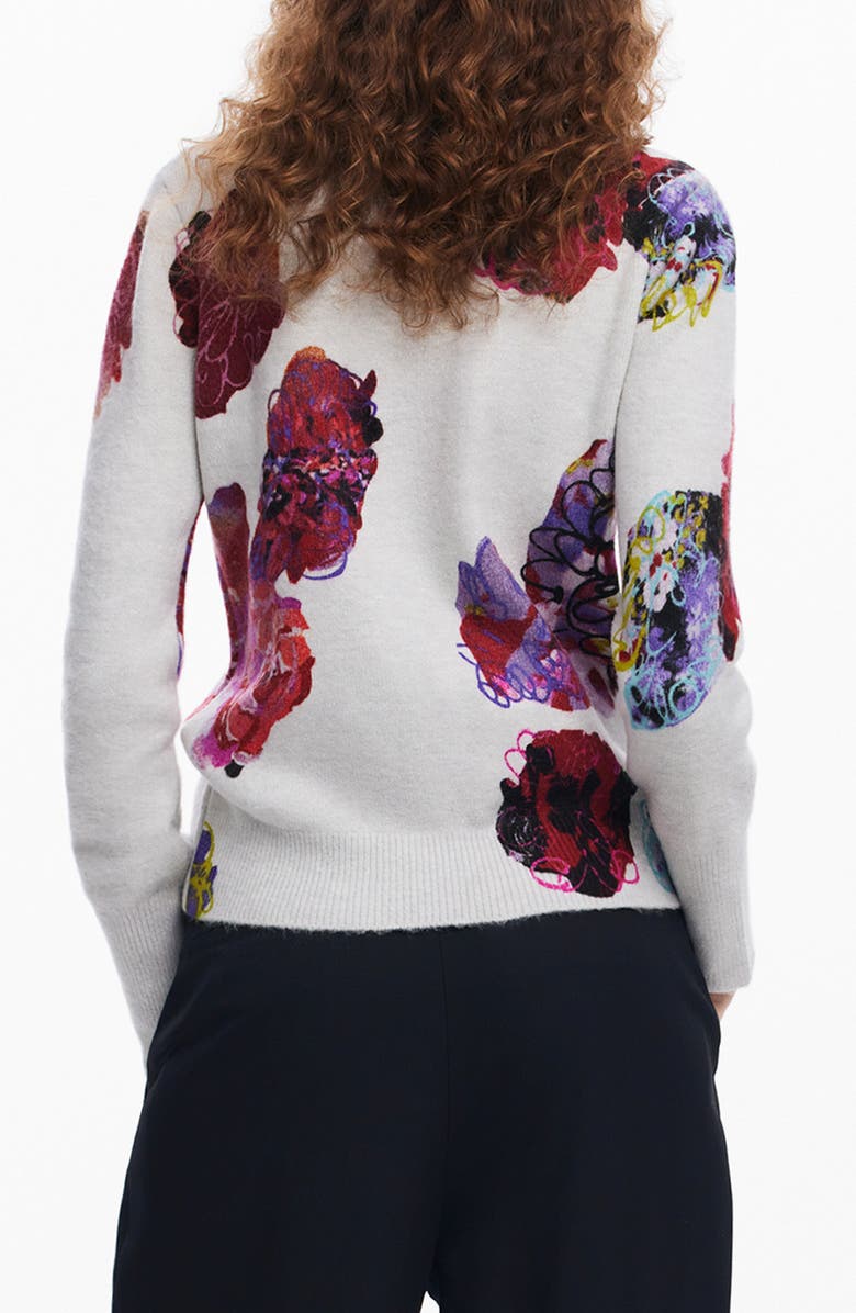 Desigual Maxflower Scribble Print Floral Crewneck Sweater, Alternate, color,