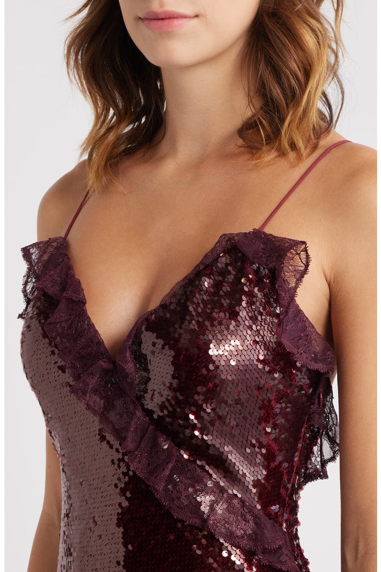 Rialto Sequin & Lace Gown, Alternate, color, BORDEAUX