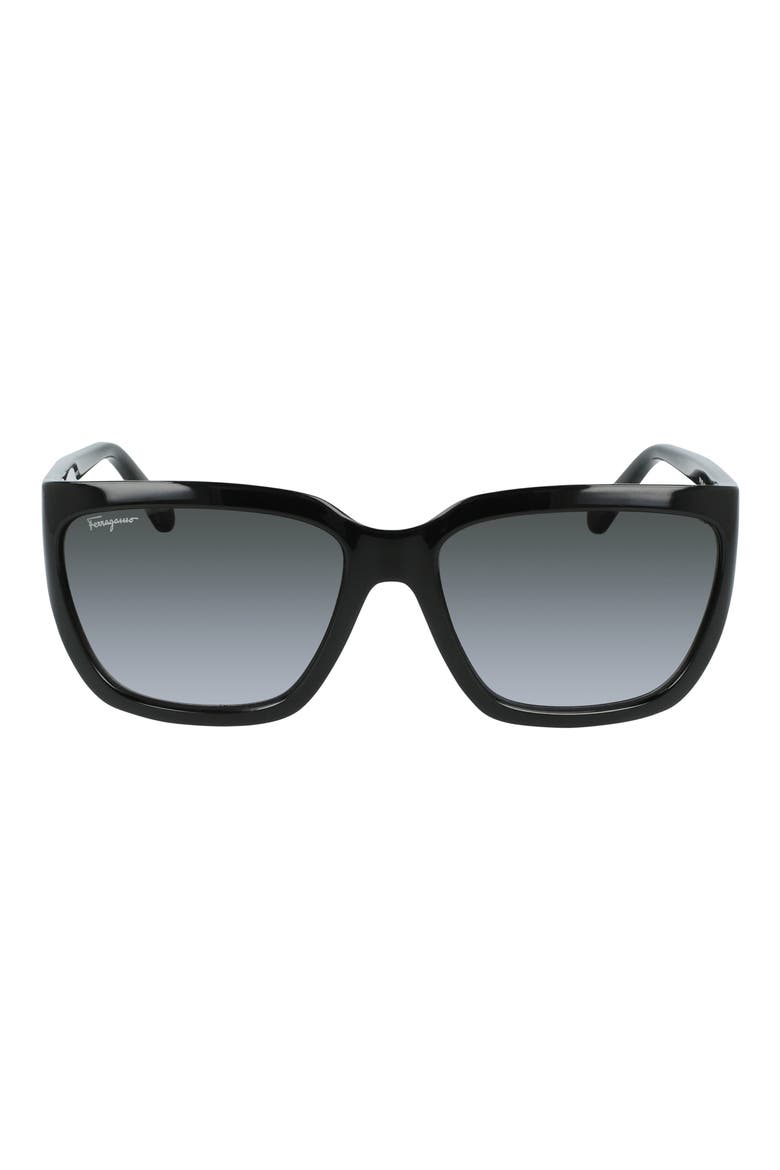 Salvatore Ferragamo Classic Logo 59mm Gradient Rectangle Sunglasses, Main, color, BLACK/ BLACK