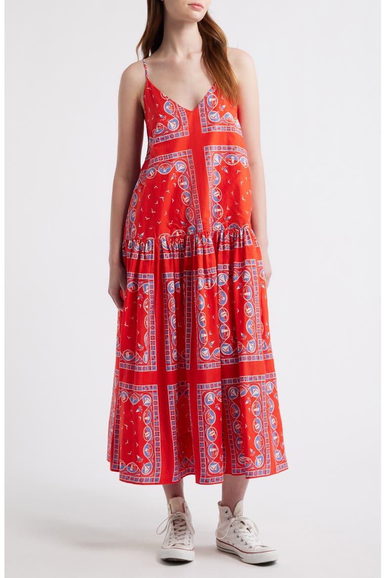 The Drop Waist Sleeveless Maxi Dress, Main, color, RED SAILBOAT BANDANA