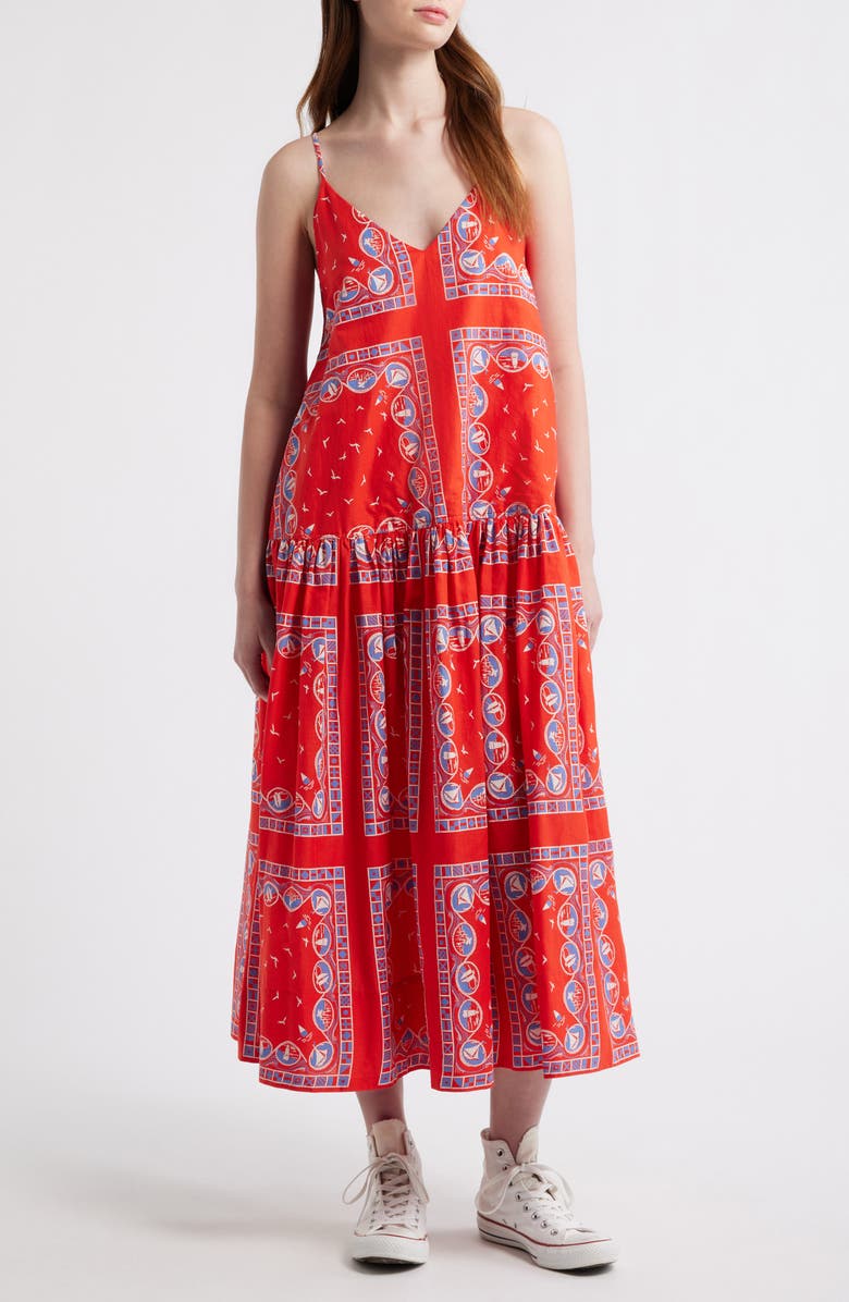 THE GREAT. The Drop Waist Sleeveless Maxi Dress, Main, color, Red Sailboat Bandana