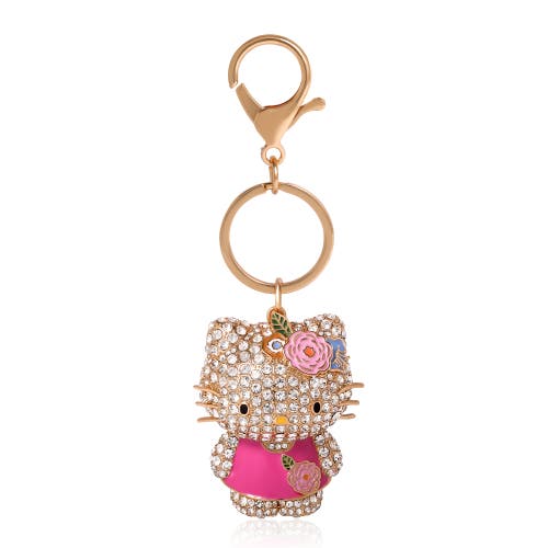 Hello Kitty Sanrio  Pink Crystal Flower Bling Keychain Bag Charm In Gold
