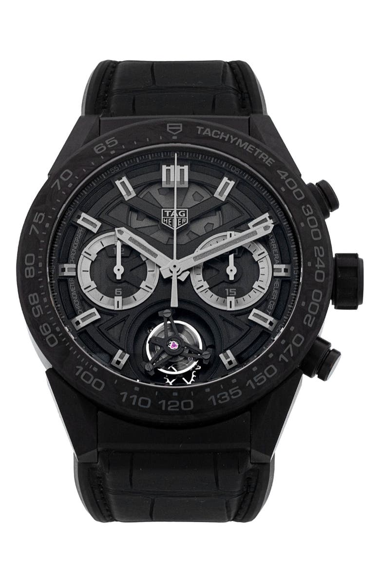 Watchfinder & Co. Tag Heuer Preowned 2019 Carrera CAR5A8P.FC6415 Rubber Strap Watch, 45mm, Main, color, Black